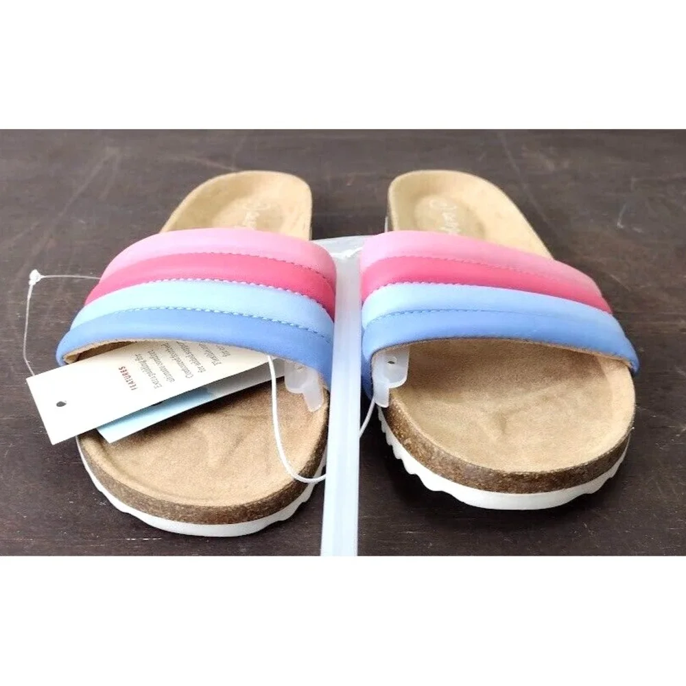 Cat Jack Kids Girls Slides Size 3 Rainbow Straps Cork‎ Footbed Sandals NWT